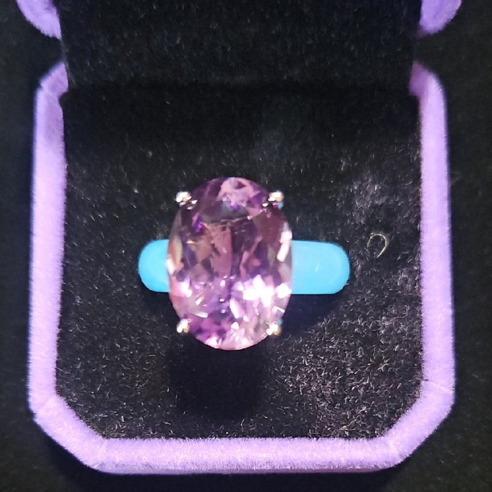 African Amethyst and Blue Jade Band Ring